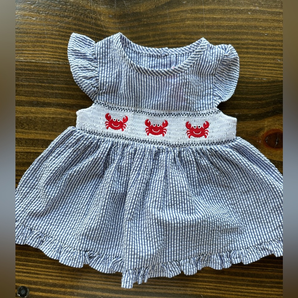 Good Lad Smocked Crab Dress Baby Girl Size 6/9M